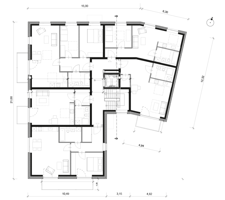 Grundriss Obergeschoss – Vielfältiger Wohnungsbau in HH-Sasel Vielfältiger Wohnungsbau in HH-Sasel, Grundriss Obergeschoss