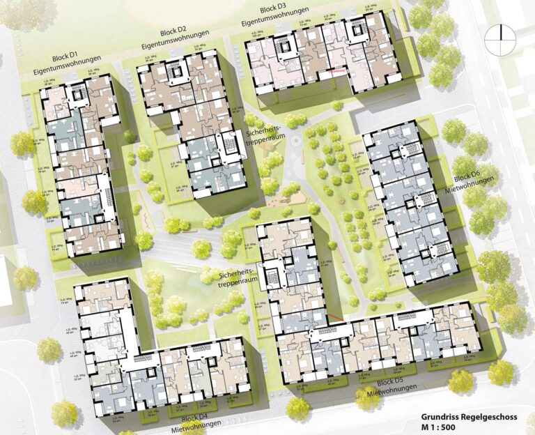 Mietwohnungsbau Stadtgärten Stellingen, Grundrisse Regelgeschoss Grundrisse Regelgeschoss – Mietwohnungsbau Stadtgärten Stellingen