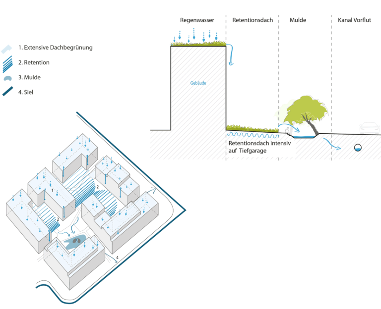 Mietwohnungsbau Stadtgärten Stellingen, Regenwassermanagement Regenwassermanagement – Mietwohnungsbau Stadtgärten Stellingen
