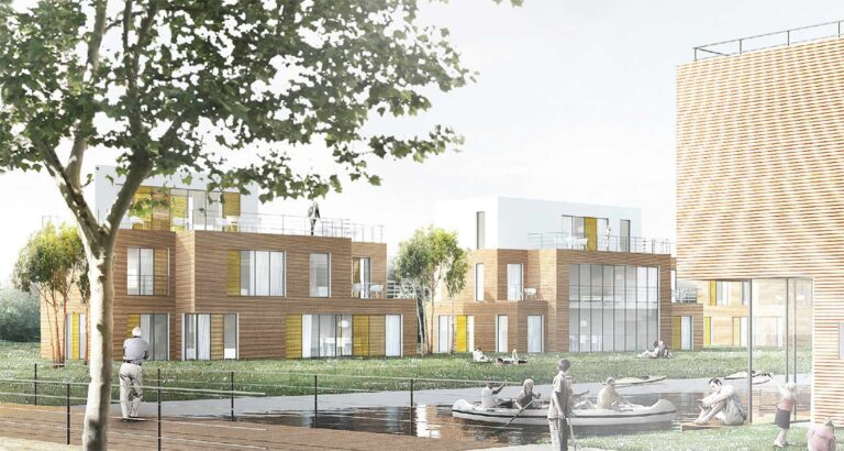 Entwurf Ferienhausquartier, Inselhäuser mit öffentlich begehbaren Dachterrassen Inselhäuser mit öffentlich begehbaren Dachterrassen, Entwurf Ferienhausquartier