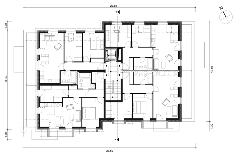 Grundriss Staffelgeschoss, Mehrfamilienhaus mit 14 Wohneinheiten Mehrfamilienhaus mit 14 Wohneinheiten, Grundriss Staffelgeschoss