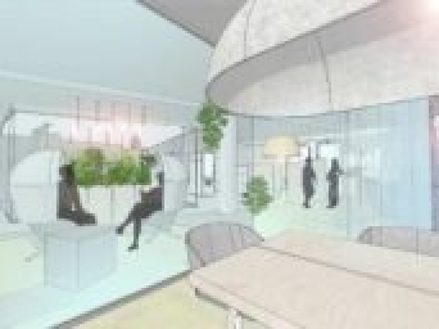 Neubau Bürogebäude mit repräsentativer Banknutzung, Visualisierung Meetingpoint Visualisierung Meetingpoint, Neubau Bürogebäude mit repräsentativer Banknutzung