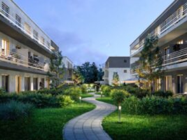Neubau Wohnquartier mit 140 Wohnungen in Rehfelde, Fussweg bei Nacht Fussweg bei Nacht, Neubau Wohnquartier mit 140 Wohnungen in Rehfelde
