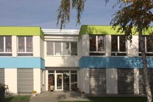 Außenansicht Gebäude, Südansicht, Neubau einer Kita in Bohnsdorf Außenansicht Gebäude, Südansicht, Neubau einer Kita in Bohnsdorf