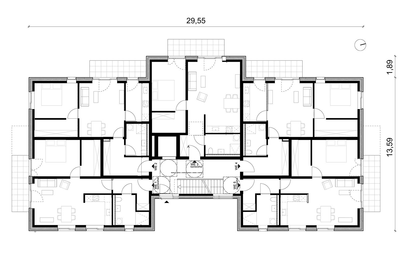 Mehrfamilienhaus mit 12 Wohnungen, Grundriss EG Haus 1