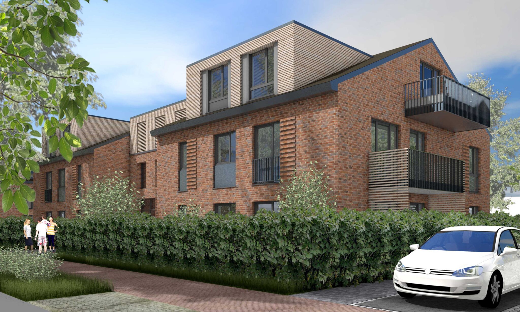 Mehrfamilienhaus mit 12 Wohnungen, Straßenansicht mit Stellplatz