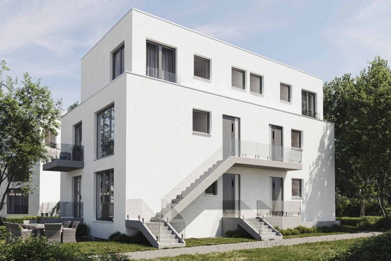 Außentreppe: Mehrfamilienhaus bauen mit 4 Wohnungen in Berlin Rudow Mehrfamilienhaus bauen mit 4 Wohnungen in Berlin Rudow, Außentreppe