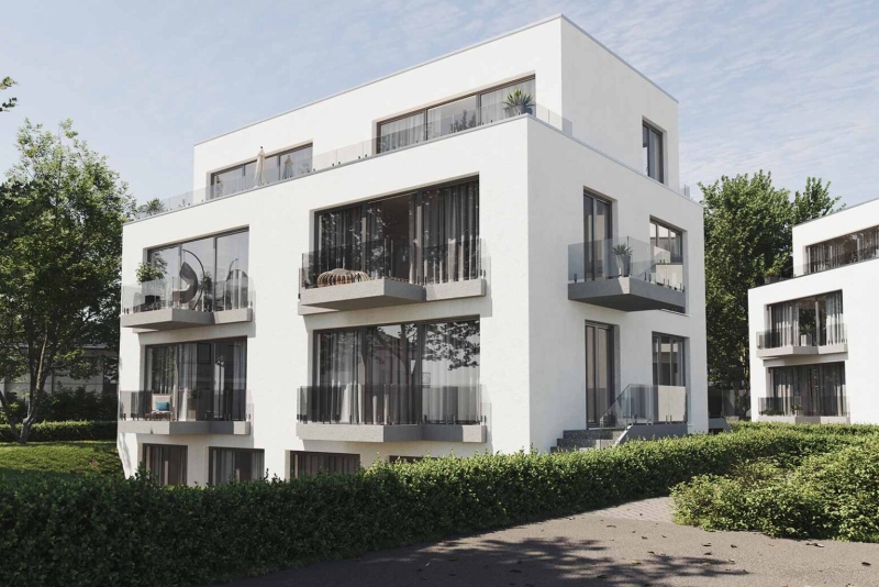 Gartenansicht: Mehrfamilienhaus bauen mit 4 Wohnungen in Berlin Rudow Mehrfamilienhaus bauen mit 4 Wohnungen in Berlin Rudow, Gartenansicht