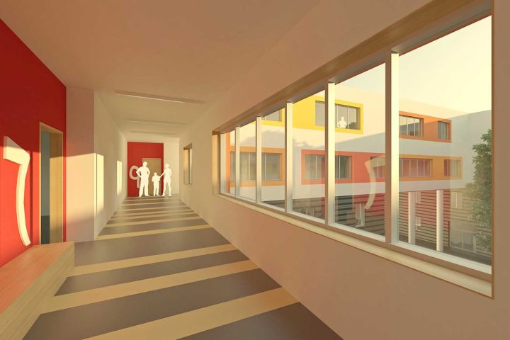 Schulneubau als PPP Projekt, Flur Visualisierung Flur, Schulneubau als PPP Projekt