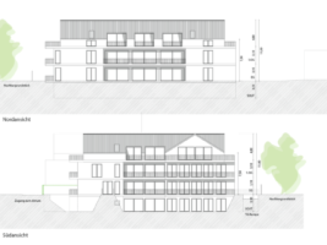 Neubau Mehrfamilienhaus 49 Wohnungen, Ansichten Nord und Süd Ansichten Nord und Süd: Neubau Mehrfamilienhaus 49 Wohnungen