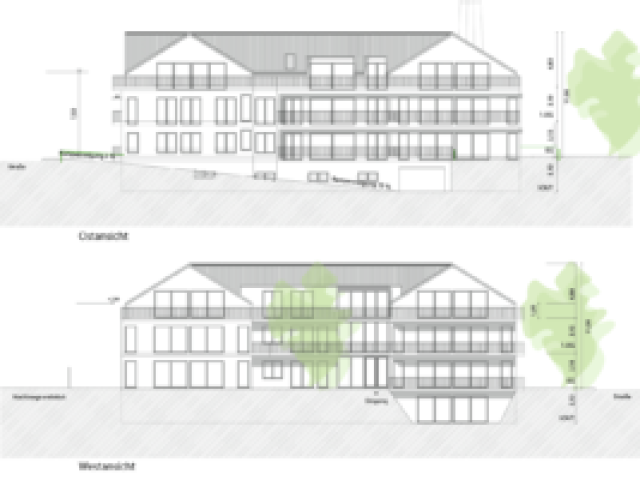 Neubau Mehrfamilienhaus 49 Wohnungen, Ansichten Ost und West Ansichten Ost und West: Neubau Mehrfamilienhaus 49 Wohnungen