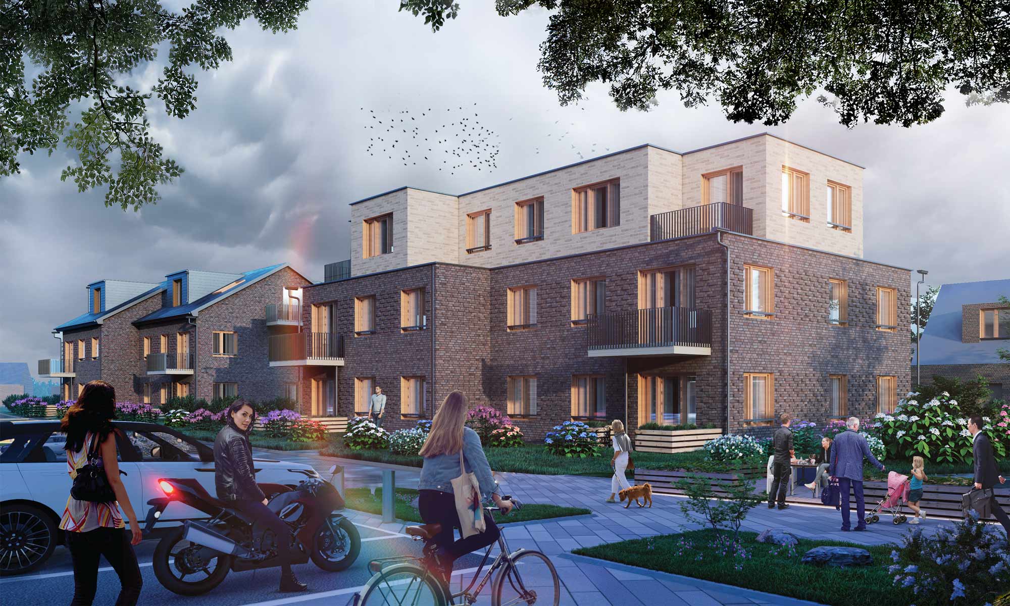 Visualisierung Prototyp Gebäudetyp-E, Hamburg Standard, mit Backsteinfassade