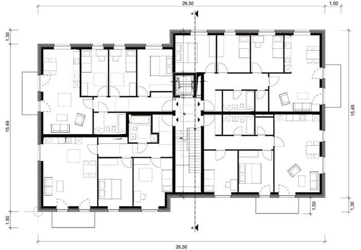 Grundriss für ein Mehrfamilienhaus